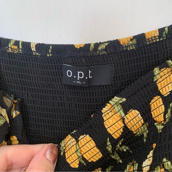 EUC O.P.T Smocked Midi Dress on Lemon Print - Picture 6 of 8